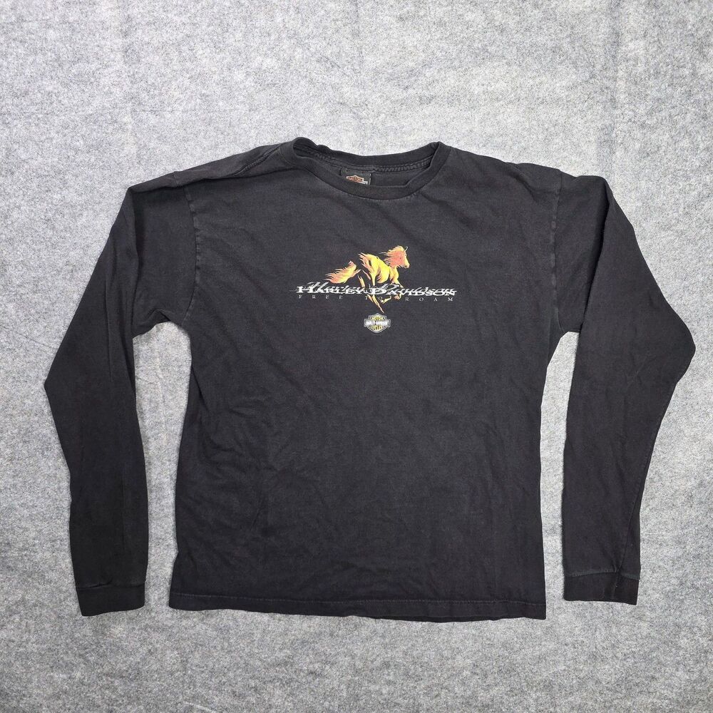 Harley-Davidson Shirt Mens Large Black Long Sleeve Free To Roam Graphic Dealer‎